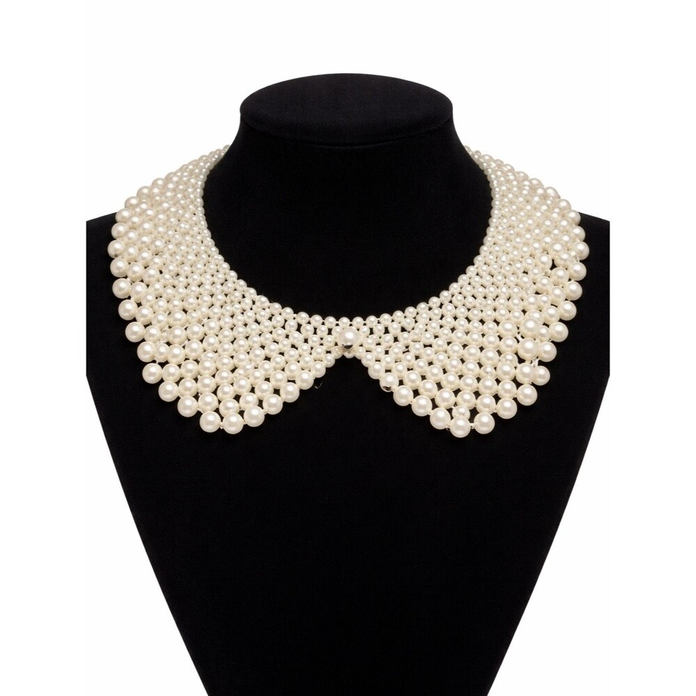 Faux Pearl Detachable Collar Necklace Statement Beaded Bib Peter Pan Style